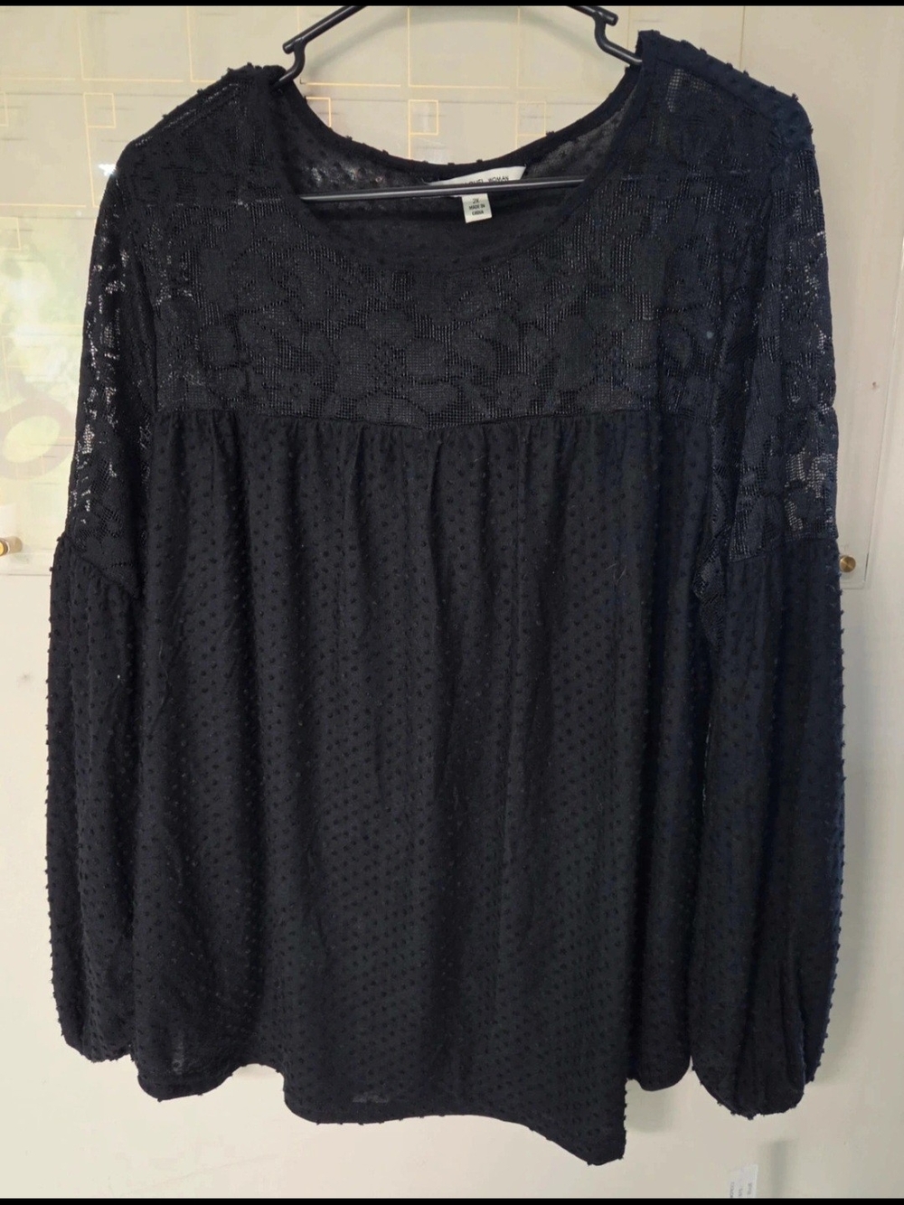 Zac & Rachel Black Lace and Swiss Dot Long-Sleeve Dress